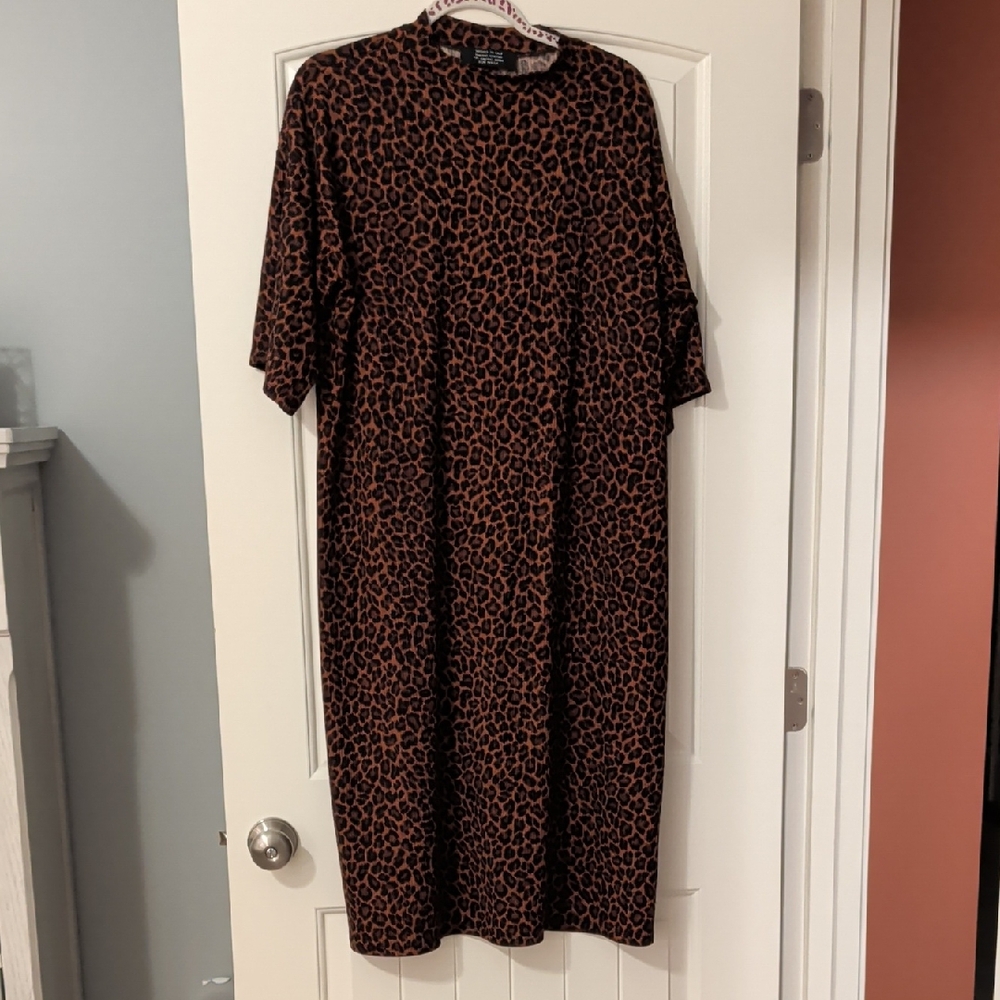 Dressed in LALA Brown and Black Leopard Midi Shift Dress